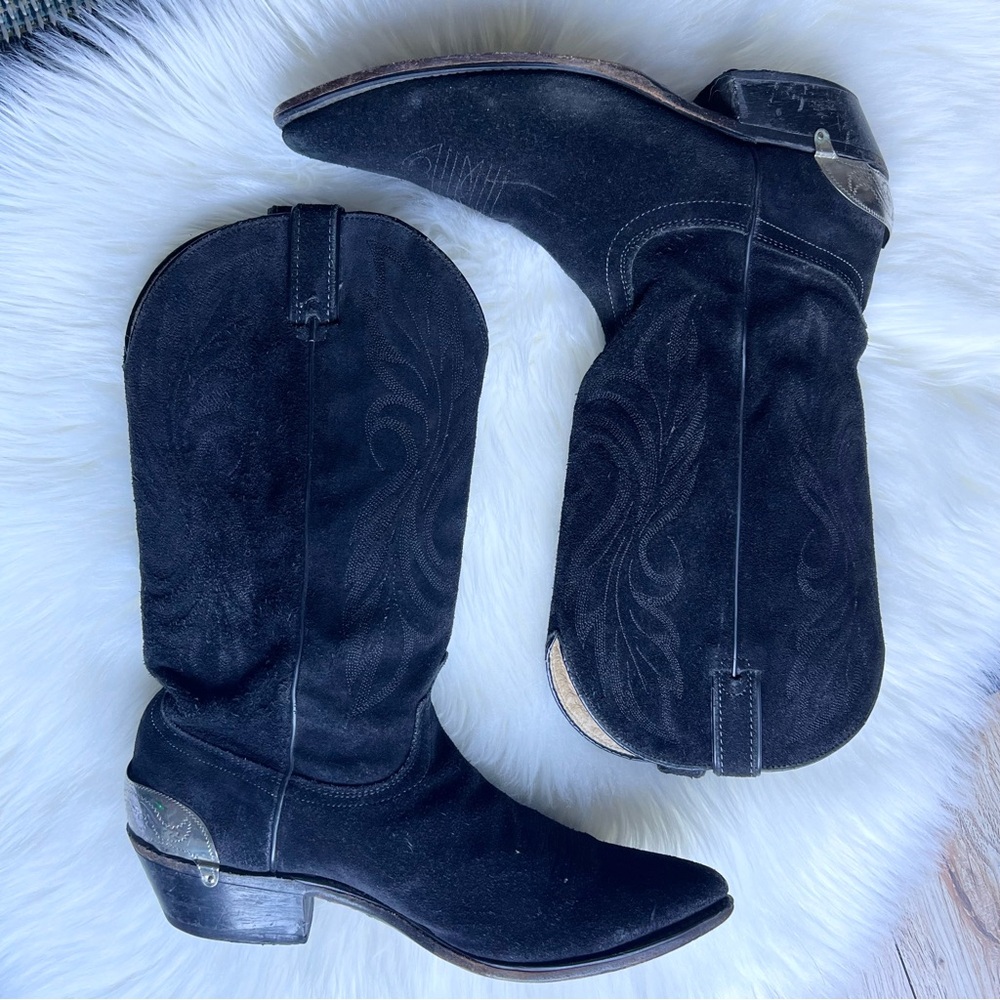 VTG Code West Men's Cowboy Boots Sz 9.5 D Black Stitched Leather Western Rodeo